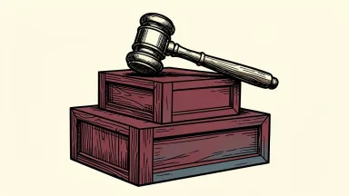 Heritage Global preparing for Q3 2026 results: a heavy industrial gavel resting atop a stack of large, plain wooden asset crates.