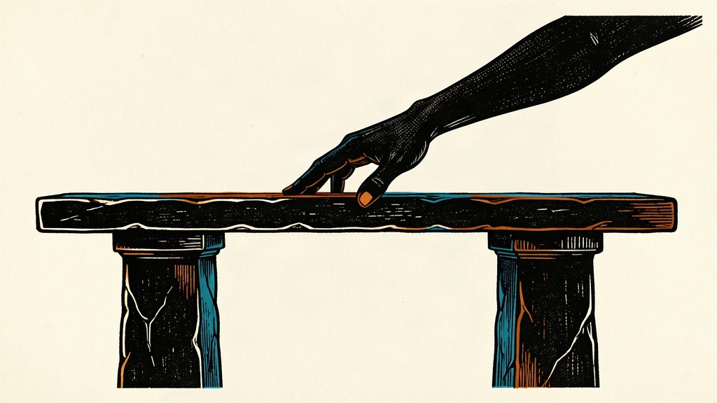 An editorial illustration of a hand pressing down on a level stone beam to represent the constraint of flat government spending.