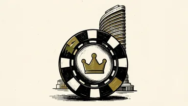 Las Vegas Sands receives a Buy rating from Citigroup: a large casino chip with a crown icon sits before a tall resort tower.