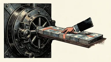 Fifth Third Bancorp redeeming senior notes early: a hand reaches into a bank vault to retrieve a stack of paper certificates.