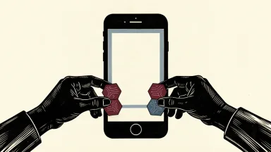 An editorial illustration showing anonymous hands inserting circuit-patterned tiles into a large smartphone, representing the hiring of developers for digital asset integration.