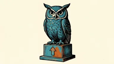 Blue Owl Capital is represented by a blue owl statue on a pedestal with an upward arrow.