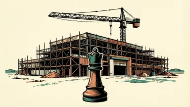 Quantum Cyber appoints retired army general to board; a rook chess piece stands before a partially built factory.