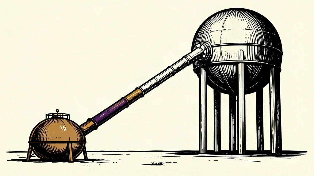 An editorial illustration showing a small spherical LNG tank on the left connected by a steeply rising pipeline to a giant, towering spherical LNG tank on the right, symbolizing a dramatic price increase.