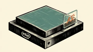 Intel's lead role in the Terafab project: a large silicon wafer on a solid foundation with a small glass pane at the edge representing a minor sublease.