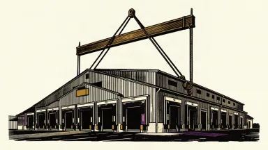 Americold Realty Trust price target set by JP Morgan: a heavy structural beam lowered onto the roof of a large industrial cold storage facility.