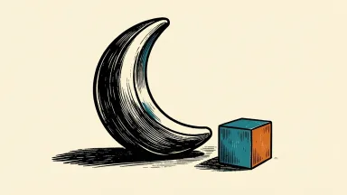 Crescent Energy price target cut: a crescent shape beside a UBS block, tilted downward.