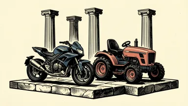 Octane secures a $1.4 billion loan deal: a motorcycle and a lawn tractor rest on a platform supported by several large stone pillars.