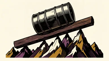 An oil barrel being pushed upward by jagged mountain peaks.