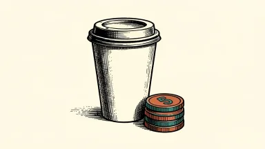 Starbucks coffee cup with a small stack of coins nearby, illustrating a maintained price target.