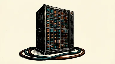 IBM earnings announcement: a large enterprise mainframe computer cabinet with a grid of glowing lights on its front panel.
