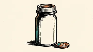 Amgen price target cut depicted by a pill bottle with a coin beside it.