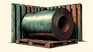 Cleveland-Cliffs steel industry outlook: a large, heavy steel coil rests on a pallet in front of a protective industrial barrier.