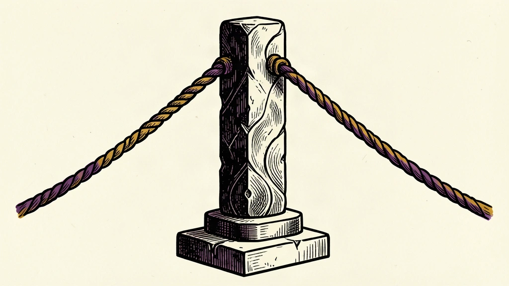 A central stone pillar held in place by two opposing ropes, symbolizing a fixed currency midpoint.
