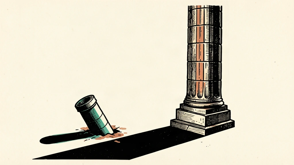 A tall, heavy stone pillar casts a shadow over a smaller pillar that is sinking into the ground, illustrating the Euro's decline against the US Dollar.