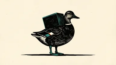 Aflac price target cut: a stylized duck silhouette carrying a heavy rectangular block on its back.