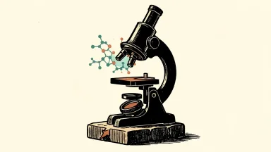 Kymera Therapeutics receives a positive analyst rating: a large microscope focuses on a molecular structure above an upward-pointing arrow.