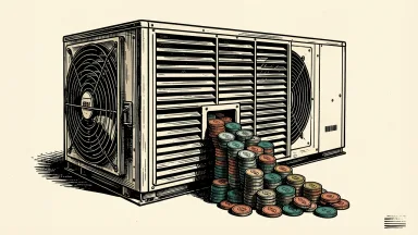 Trane Technologies dividend: a large industrial cooling unit with coins flowing from its side into neat stacks.