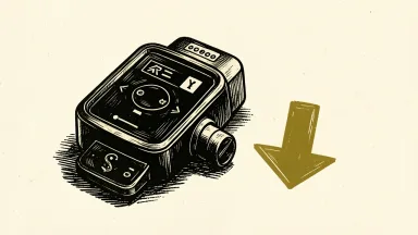 Insulet insulin pump with a downward arrow beside it.