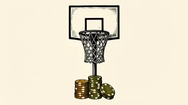NBA bans prop bets; a basketball hoop with a stack of casino chips at its base.