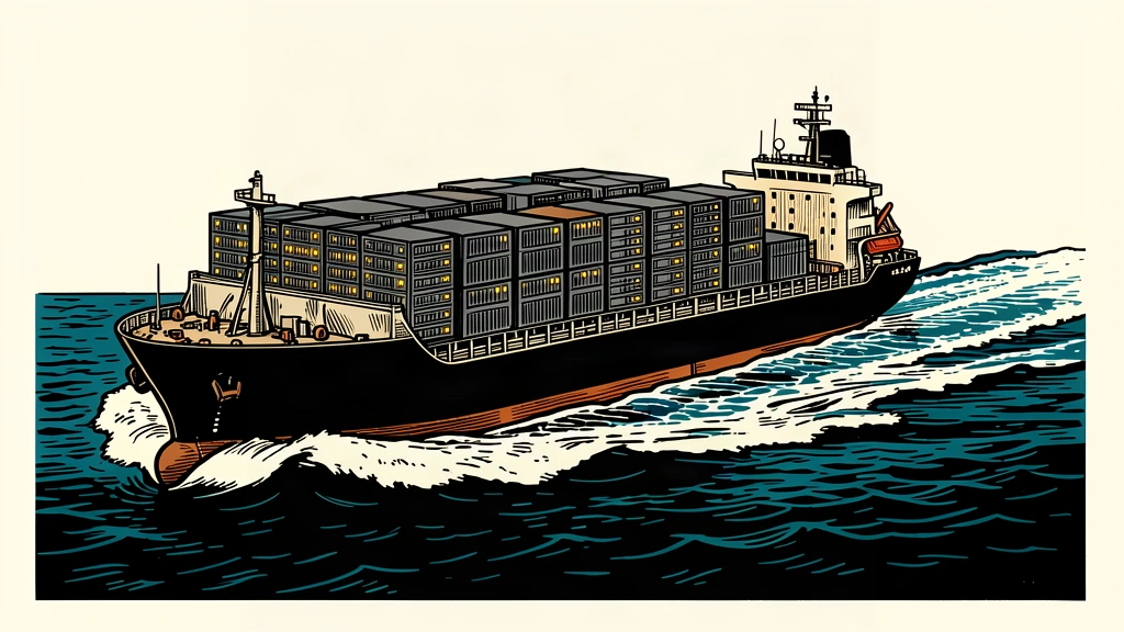 An editorial illustration of a cargo ship carrying glowing server racks across a dark sea, symbolizing AI-driven export growth.