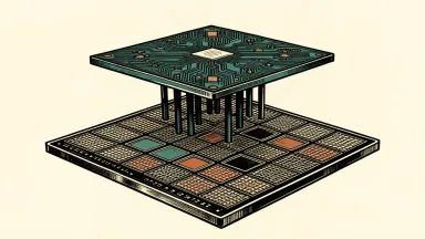 An editorial illustration showing a semiconductor wafer supporting a second identical wafer above it, representing a doubled growth forecast.