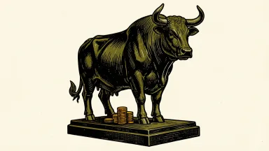 Citigroup's third-quarter markets revenue increase is shown as a bronze bull statue with gold coins at its base.