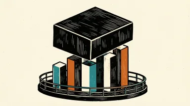 Anthropic projects AI-driven US GDP growth: a solid block representing the economy is lifted by rising geometric pillars within a protective regulatory ring.
