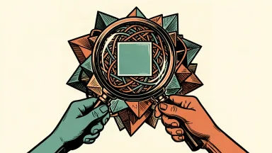 An editorial illustration showing a magnifying glass simplifying a complex knot of shapes into a clear square.