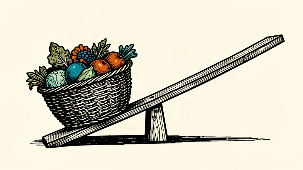 A conceptual illustration of rising consumer prices showing a heavy basket of goods weighing down one side of a balance, creating a steep upward incline.