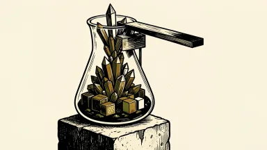 Solstice Advanced Materials expanding R&D in Buffalo: a laboratory flask with a growing crystalline structure sits on a solid architectural pedestal.