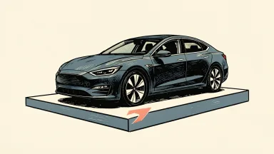 Polestar electric sedan on a platform with an upward arrow, representing record sales.