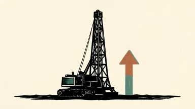 Helmerich & Payne drilling rig with an upward arrow beside it.