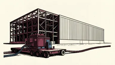 An illustration of a partially built data center with a disconnected power transformer and a braided cable that fails to reach its connection point.