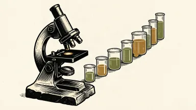 Charles River Laboratories sets long-term growth targets: a microscope focused on a rising line of glass vials extending into the distance.