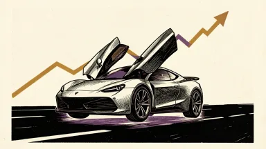 Tesla's flying Roadster prototype hovers above a road as a rising yield curve looms behind.