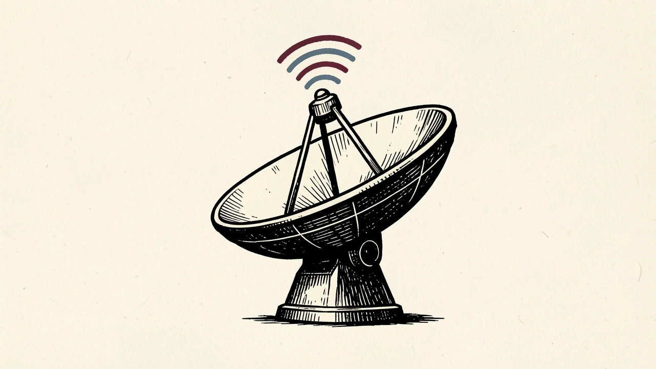 HawkEye 360 appoints a communications executive; a satellite dish with a signal arc above it.