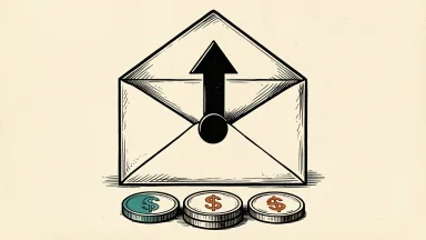 AbbVie's price target raised, shown as an upward arrow on an envelope over paper coins.