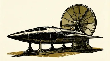 Rocket One aerospace vehicle undergoing system evaluation: the craft rests on support cradles next to a large technical dish.