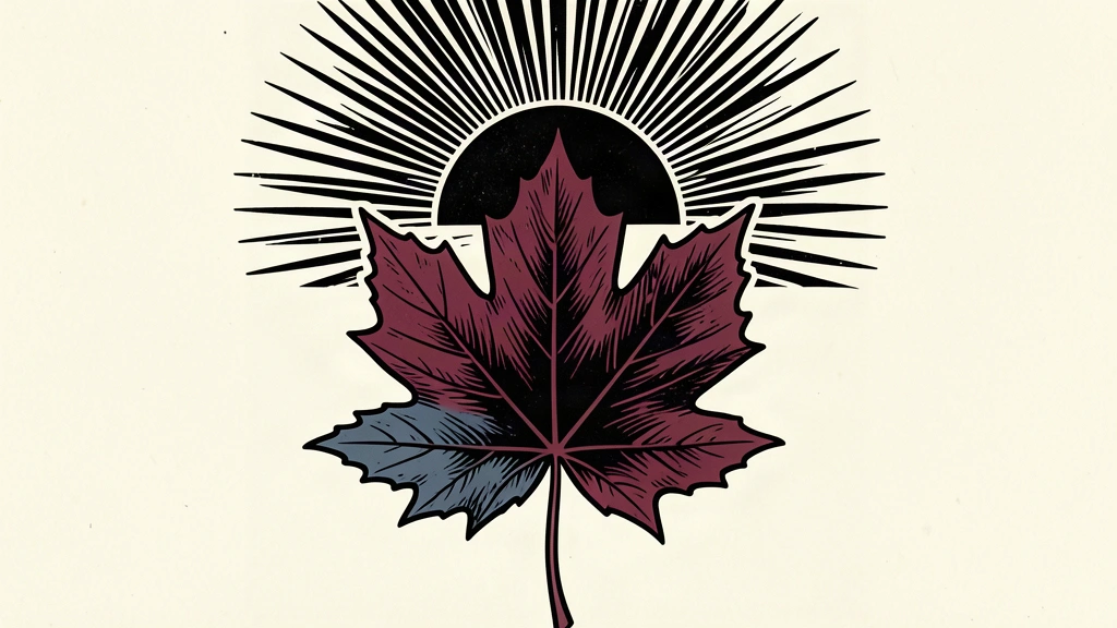 An editorial illustration showing a maple leaf partially changing color while a heavy sun icon holds back the transition.