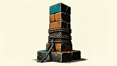 Invesco U.S. CLO receives stable ratings: a vertical column of heavy stone blocks is secured by a thick taut rope.