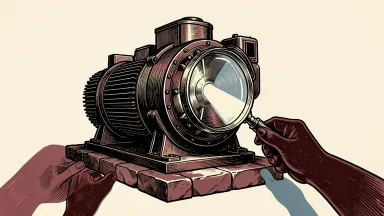 Polar Power evaluating strategic opportunities: a magnifying glass focuses light on an industrial generator to reveal a gleaming core.