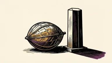 Corteva price target set by Keybanc: a large stylized seed pod sits beside a solid architectural pillar on a clean ivory surface.