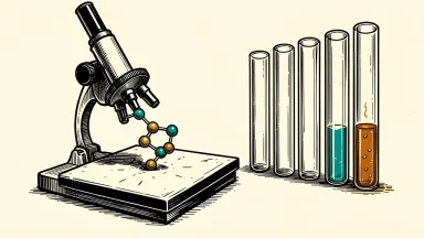 OmniAb expands its platform with OmniTides: a stylized peptide chain emerges from a laboratory slide next to a pipeline of glass tubes.