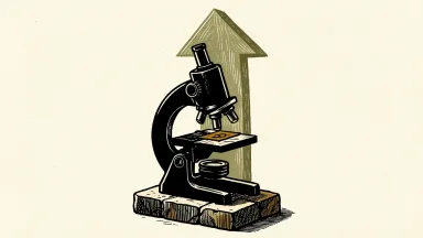 NeoGenomics upgraded to Buy: a laboratory microscope is elevated by a large upward-pointing arrow.