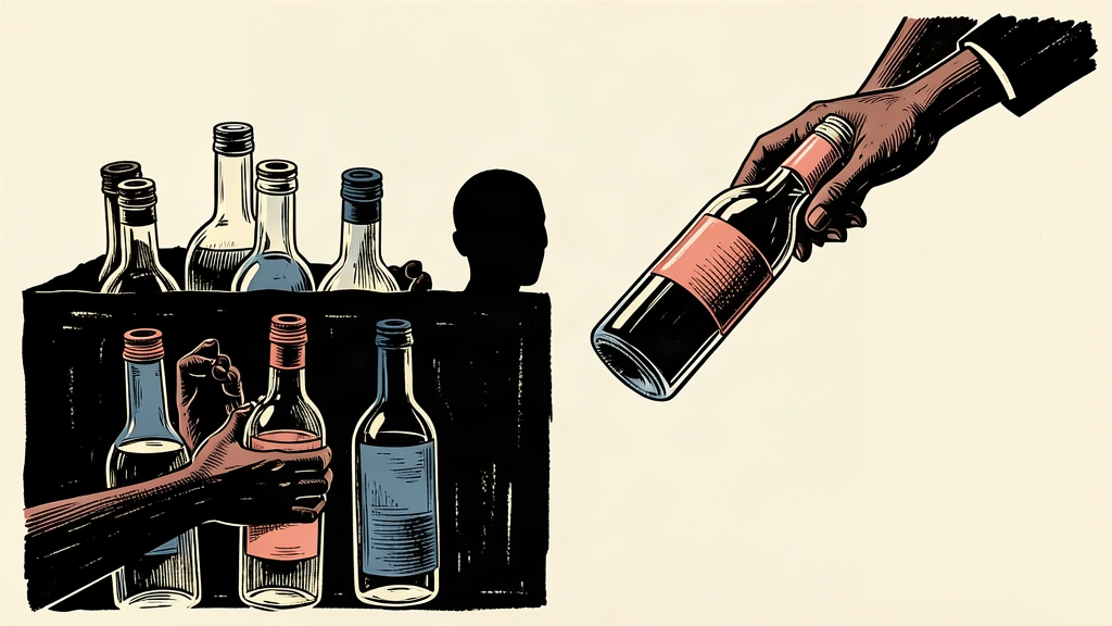 An editorial illustration showing a trade barrier separating groups of glass bottles, with hands removing specific items to represent import exclusions.