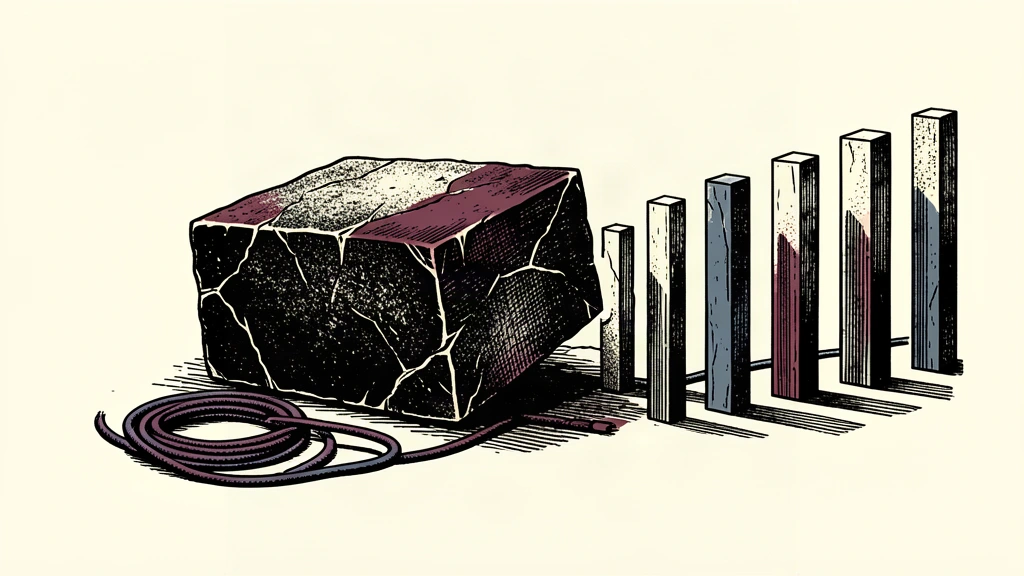 An editorial illustration showing a heavy stone block being separated from a row of stable pillars, representing a company being delisted from an exchange.