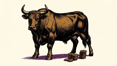 Interactive Brokers earnings scene with a bronze bull and a stack of gold coins.