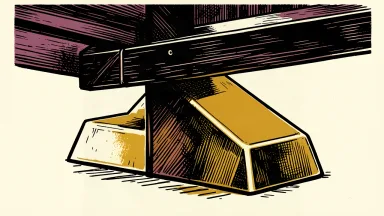Kinross Gold price target lowered: a heavy gold bar constrained by a thick horizontal beam pressing down on its top edge.
