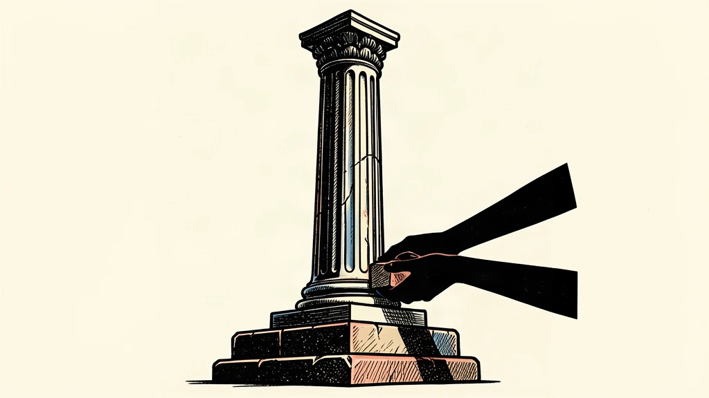 An editorial illustration showing a stone column being lifted higher by the addition of a new support block at its base.